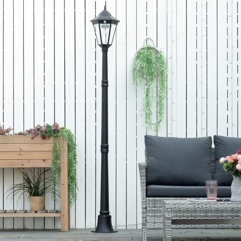 Lampione Solare da Giardino 22x22x196 cm con Luce LED e Sensore di Movimento in Alluminio e Vetro Nero  