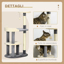 Albero Tiragraffi per Gatti a 3 Livelli H105 cm con Pali in Sisal Grigio
