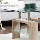 Tavolino da Caffè a 2 Livelli 90x50x42 cm in Vetro e Legno Naturale