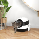 Lettiera Chiusa per Gatti 52x41x38 cm Design Pieghevole con Coperchio Bianca e Nera  
