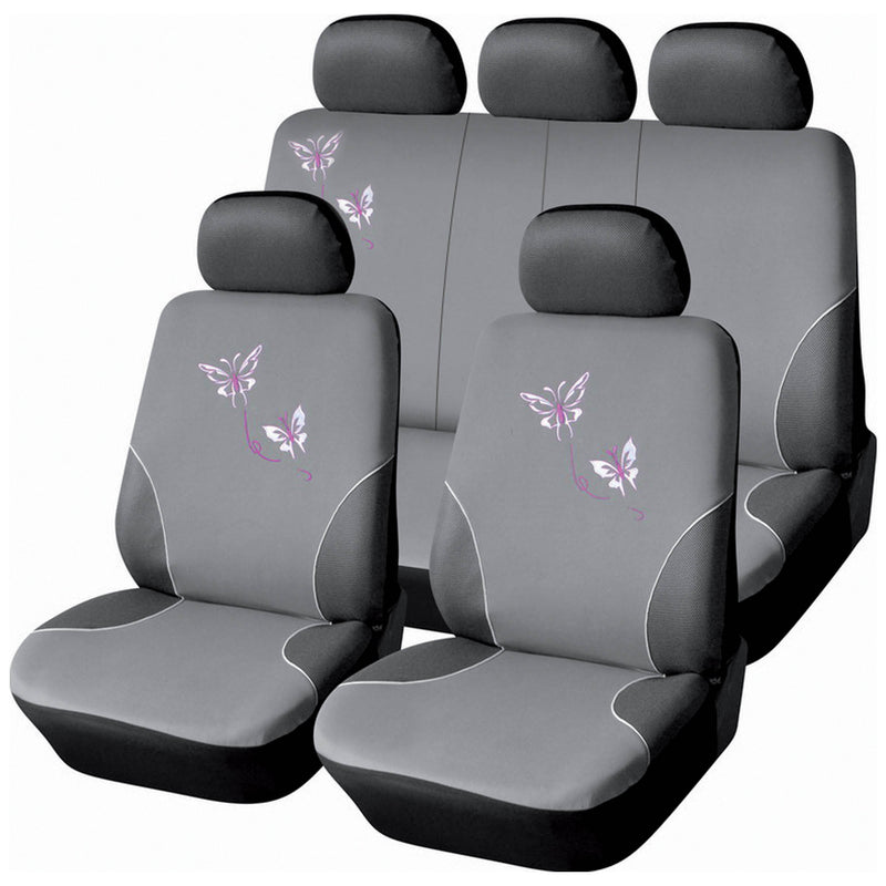 Set Coprisedili Anteriori e Posteriori Universali in Poliestere e Spugna Butterfly Grigi