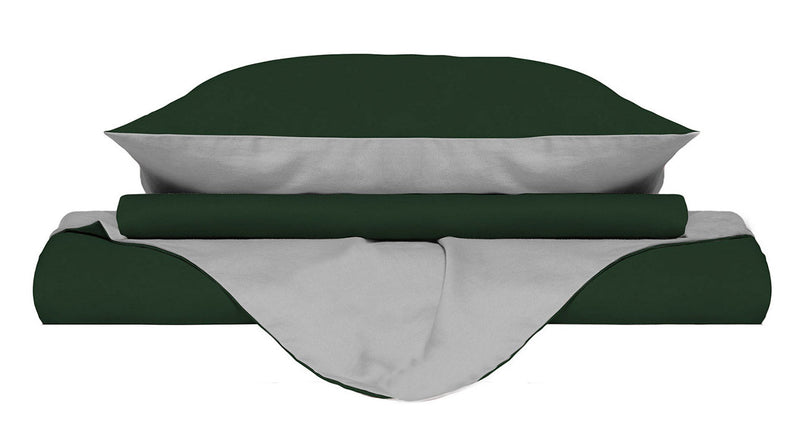 Copripiumino Matrimoniale con Sacco e Federe Double Face Verde Oliva/Grigio Chiaro