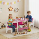 Set Tavolo con 2 Sedie per Bambini 3-8 Anni Tavolino con Scaffale in Legno MDF con Disegni a Cuori Rosa      