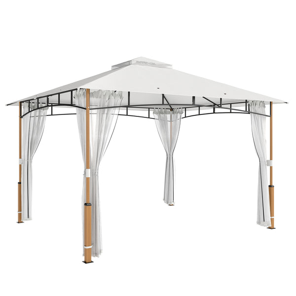 Gazebo da Giardino 360x300x275 cm Tetto Doppio in Metallo e Poliestere UPF50+ con Rete Crema prezzo