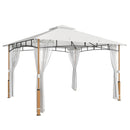 Gazebo da Giardino 360x300x275 cm Tetto Doppio in Metallo e Poliestere UPF50+ con Rete Crema      