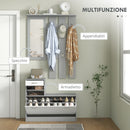 Mobile Guardaroba per Ingresso con Specchio Appendiabiti e Scarpiera Regolabile 90x24x177 cm Bianco e Grigio  