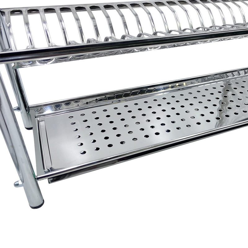 Scolapiatti Fisso da Appoggio in Acciaio Inox 80 cm con Vaschetta Raccogli Gocce