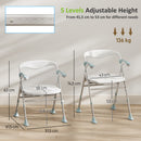Sedia Doccia Pieghevole 51,5x61,5x63-74,5 cm con Braccioli Ribaltabili e Altezza Regolabile Portata 136 kg in Lega di Alluminio      