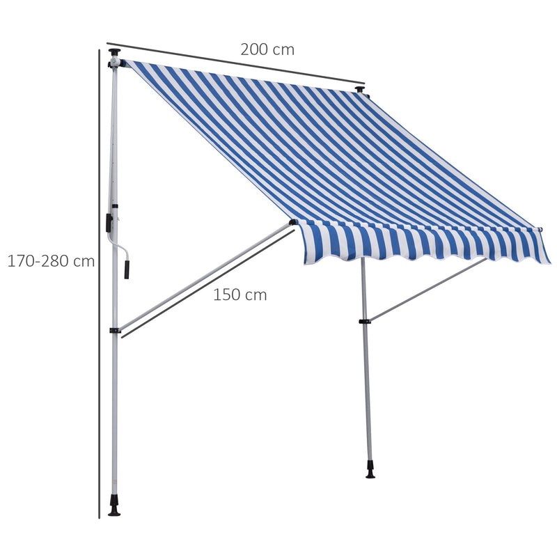 Tenda da Sole a Muro 200x150 cm con Pali di Supporto Blu
