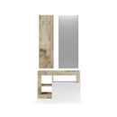 Set Ingresso Mobile 1 Anta a Ribalta Appendiabiti 90,5x36x170 cm e Specchio 50x110 cm Hamburg Bianco Lucido e Pero