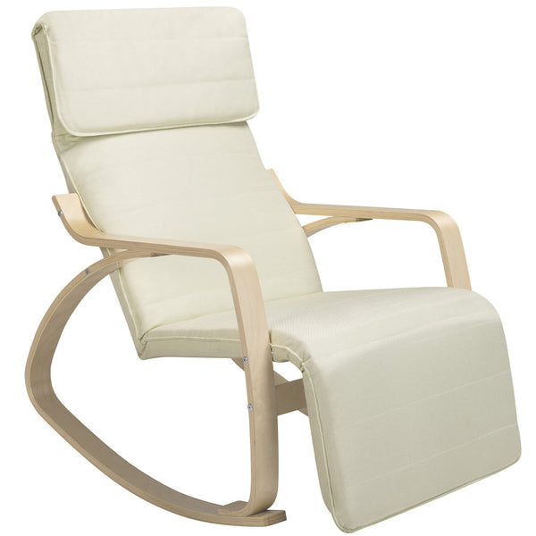 Sedia a Dondolo Poltrona Relax Cotone Beige Schienale e Poggiapiedi Regolabile sconto