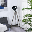 Lampada da Terra Tripode in Legno con Paralume in Metallo 63x63x100-146 cm E27  Nera