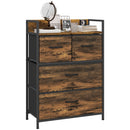 Cassettiera 4 Cassetti Design Industriale 60x29x85 cm in Acciaio Legno e Tessuto Marrone e Nero   