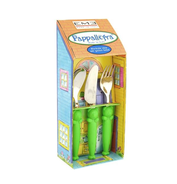 acquista Set Posate per Bambini in Acciaio Eme Pappallegra Verde