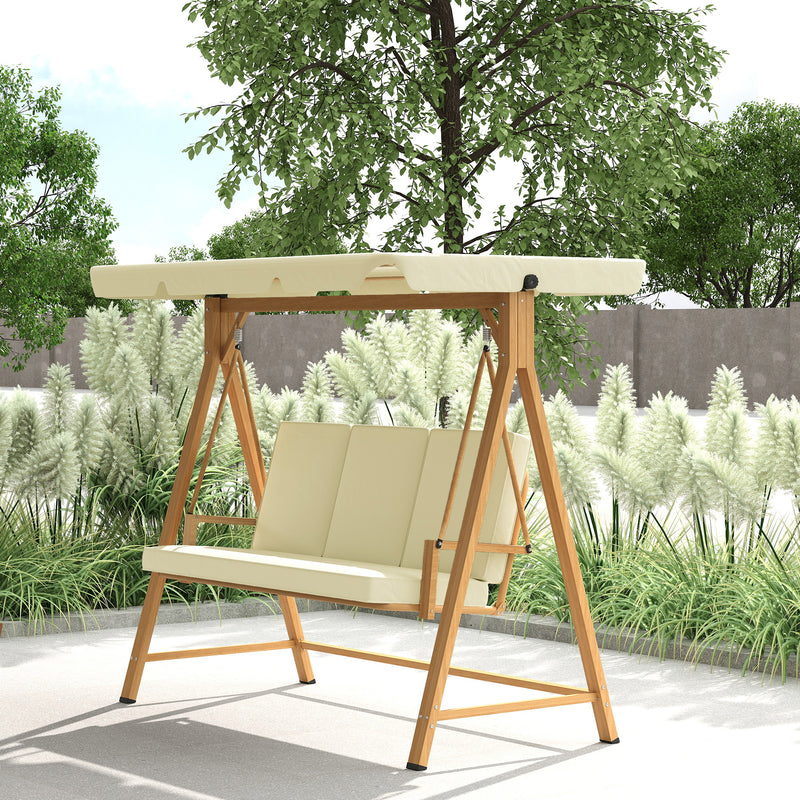 Dondolo da Giardino 3 Posti 195x120x170 cm con Tettuccio Regolabile Beige   