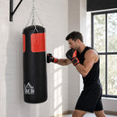 Set Sacco da Boxe per Adulti 30x30x120 cm da Appendere con Guantoni e Ganci in PVC e Acciaio Nero Rosso      
