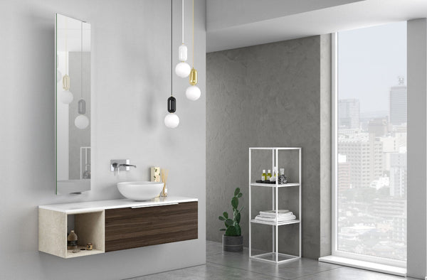 Mobile Bagno Sospeso 135 cm Lavabo e Specchio TFT Mactan Sinistra Bianco e Noce online