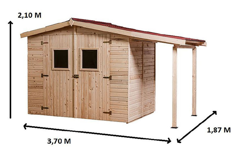 Casetta Box da Giardino 3,36x1,6 m con Pavimento e Tettoia Laterale in Legno Picea Massello 16mm Eden