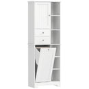 Armadietto da Bagno 60x28,8 x 171 cm conCesto Biancheria Inclinabile in MDF e Tessuto Bianco      