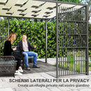 Pergola Gazebo da Giardino 295x295x210 cm Copertura Ondulata e Pannelli Laterali in Metallo Nero 