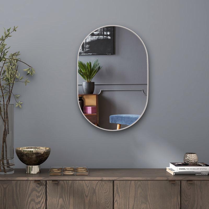 JJUUYOU Specchio ovale da bagno con cornice in metallo, moderno specchio da appendere per parete, 90 x 60 cm, grande cornice in lega di alluminio