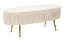 Panca Ovally Crema 102x40,5x42 cm in Legno e Velluto Crema e Oro