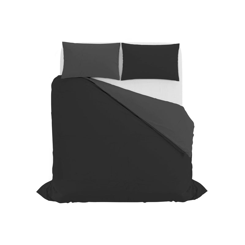 Copripiumino con Sacco e Federe in Tinta Unita Double Face Linea Vera Nero e Fumo