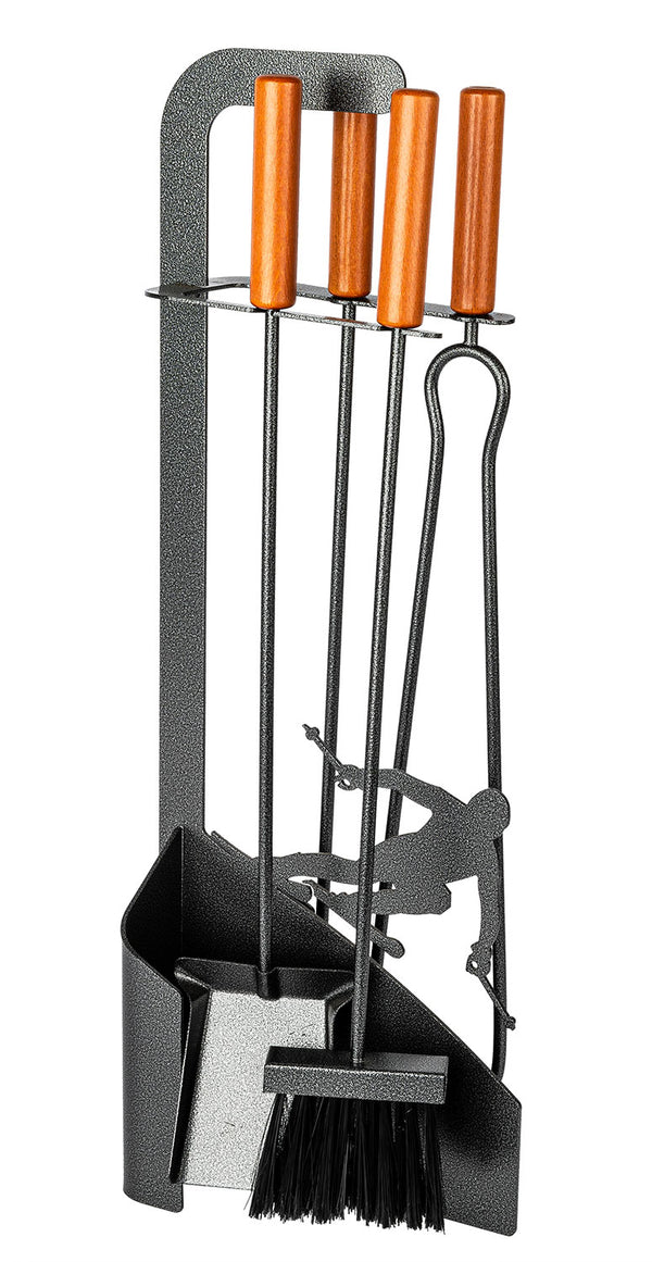 Trespolo per Attrezzi Camino Sagoma Sciatore con Paletta Scopino Attizzino e Pinza 15,6x23,5x65 cm in Ferro e Legno Grigio Martellato acquista