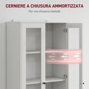 Credenza Cucina 59x30x164 cm Ante in Vetro e 2 Cassetti Bianco  
