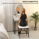 Mobile Toeletta con Specchio con Cassetto e Sgabello Imbottito in MDF Bianco   