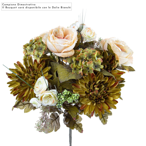acquista Set 2 Bouquet Artificiale Composta da Rose e Dalie Altezza 34 cm Marrone