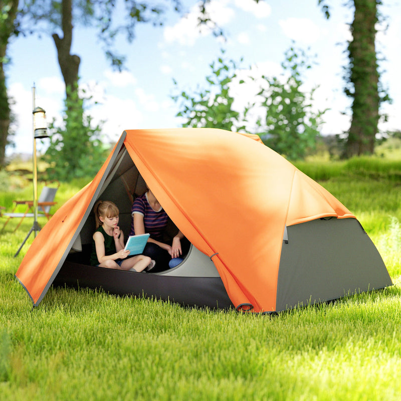 Tenda da Campeggio 2 Posti Impermeabile 280x225x110 cm con 2 Vestiboli e 2 Porte Arancione   