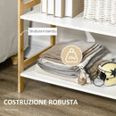 Scaffalatura a 5 Piani 70x37,5x150 cm in Bamboo e MDF Bianco