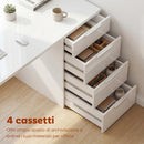 Scrivania Salvaspazio 110x61,5x75 cm con 4 Cassetti Rivestimento in Melamina Bianco Lucido      