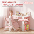 Set Tavolo per Bambini 3-8 Anni 80x41,2x74,5 cm con Sedia e Librerie Laterali Tema Volpe in Truciolato e MDF Bianco      
