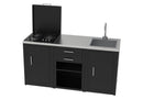 Mobile Cucina 3 Fuochi a Gas 60,7x60,7x100 cm con Armadietto Sotto e Coperchio in Acciaio e Vetro Nero      