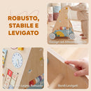 Carrello Primi Passi per Bambini 1-3 Anni 37x33,5x47,5 cm con Pannello Attività Bifacciale Rimovibile in Compensato      