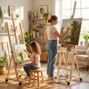 Cavalletto Pittura Pieghevole 50,5x53x178-238 cm con Ruote in Legno di Faggio      