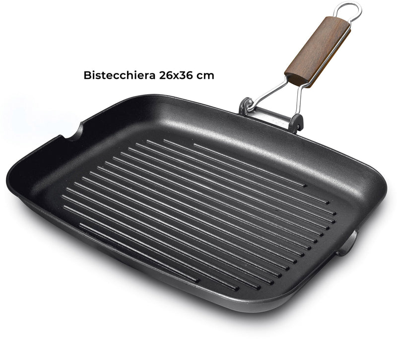 Set 4 Pezzi Bistecchiera + Piastra Multiuso in Alluminio Pressofuso Antiaderente Olympia Supreme