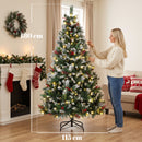 Albero di Natale Innevato Ø115x180 cm con 250 LED a 2 Colori Telecomando 11 Modalità Pigne e Bacche Rosse in PVC      