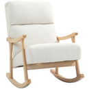 Sedia a Dondolo Imbottita 65x90x98 cm Schienale Ergonomico Gambe in Legno di Caucciù e Velluto Teddy Crema      