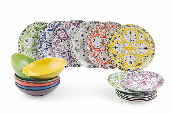 online Servizio Piatti 18 Pezzi in Porcellana e Gres Multicolor Villa d'Este Home Tivoli Marocco