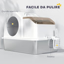 Lettiera per Gatti Chiusa 60,5x40,5x42 cm con 2 Tappetini Base in Acciaio Inox Bianca e Argento  