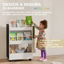 Libreria per Bambini 3-8 Anni  Scaffalea Due Lati Portagiochi con Ruote e Lavagna Nera in MDF Bianco      