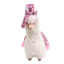 Pupazzo Lama bianco con fiocco fiorellini rosa cm 22x11xh33