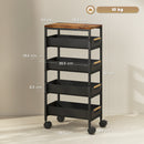 Carrello da Cucina a 5 Livelli 39,5x24x82 cm con 4 Cesti Estraibili in Metallo PP e Legno Nero e Rovere      