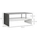 Tavolino da Salotto 2 Livelli 90x60x42 cm in Truciolato e Acciaio Inox Bianco e Cemento
