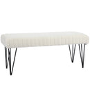 Panca Fondoletto in Tessuto Effetto Ciniglia Gambe a Forcina in Metallo 118,5x46x49,5 cm Crema  