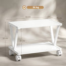 Supporto Stampante 44x28x32 cm con 2 Ripiani e Ruote in Truciolato Bianco      