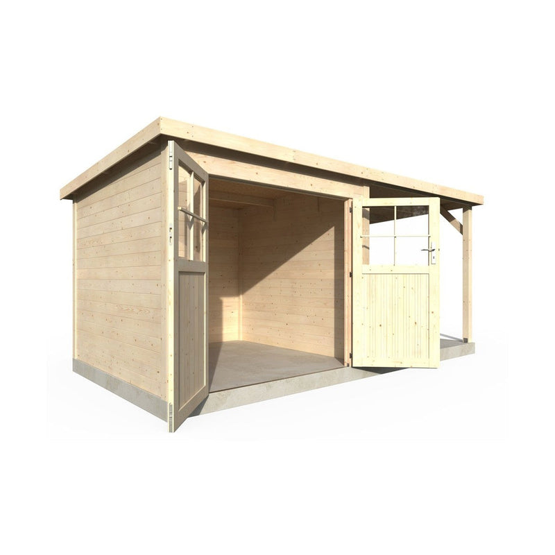 Casetta Box da Giardino per Attrezzi 4,76x2,56m Senza Pavimento con Tettoia in Legno Abete 19mm Paradis NG